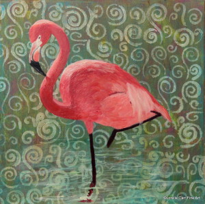 Day 16 - Flamingo, Acrylic on 8 X 8 cradle board, $96.00
