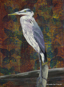 Day 37 - Great Blue Heron, Acrylic on 6 X 8 Cradle Board, $88.00.