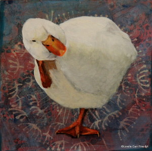 Day 60 - American Pekin Duck, Acrylic on 6 X 6 Cradle Board, $ 86.00.