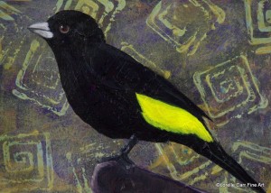 Day 63- Lemon-rumped Tanager, Acrylic on 5 X 7 Cradle Board, $78.00.