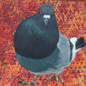 Day 65 - Pigeon "Albert", Acrylic on 6 X 6 Cradle Board, $ 78.00.