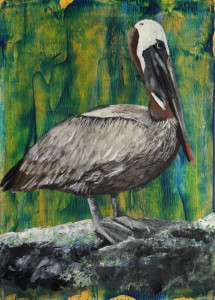 Day 69 - Brown Pelican, Acrylic on 5 X 7 Cradle Board, $68.00.