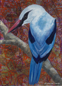 Day 73 - Woodland Kingfisher, Acrylic on 5 X 7 Cradle Board, $82.00.