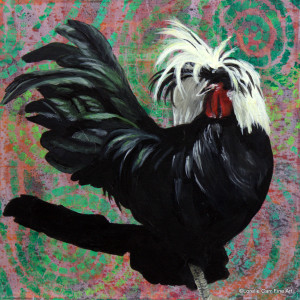 Day 76 - Polish Crested Chicken, Acrylic on 8 X 8 Cradle Board, $86.00.