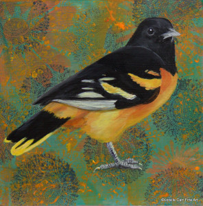 Day 78 - Baltimore Oriole, Acrylic on 6 x 6 Cradle Board, $74.00.
